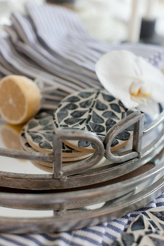 Bridle Set of 2 Round Silver Metal  Decor/ Serving Trays