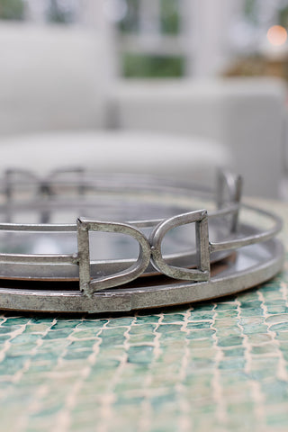 Bridle Set of 2 Round Silver Metal  Decor/ Serving Trays