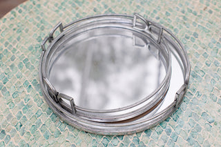Bridle Set of 2 Round Silver Metal  Decor/ Serving Trays