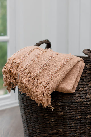 Luxurious Byblos throw blanket with embroidery in terracotta pink