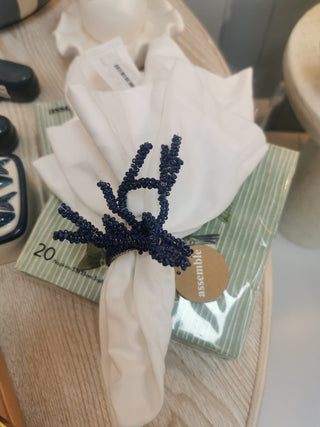 S/4 Coastal Coral Beaded Napkin Rings 12cm Blue