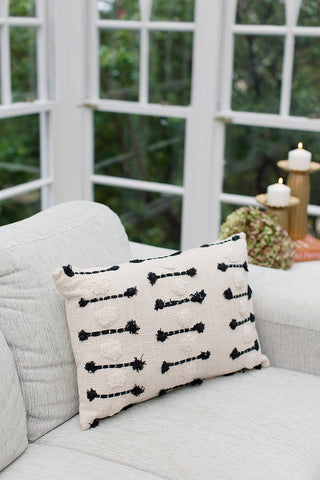 Casabianca Rectangular Embroidered Cushion Natural & Black 35X55CM