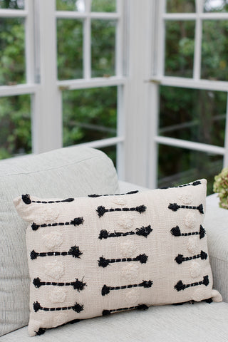 Casabianca Rectangular Embroidered Cushion Natural & Black 35X55CM