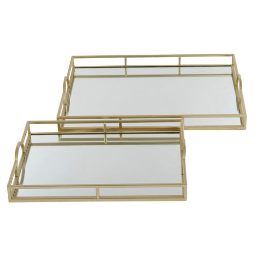 Tinka Set of 2 Rectangular Gold Metal Decor/ Serving Trays