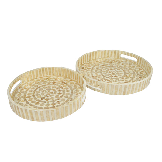 S/2 Inlay Nassau Neutral Round Decor Trays