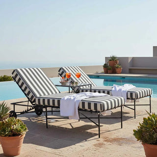 Sheffield Sunlounge Outdoor Bed Iron Black & White Stripe Cushion