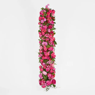 Artificial Flora Fuchsia Hot Pink Rose Camelia Blossom Flower Runner 45x200cm
