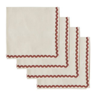 Set of 4 Orla Cotton Napkins Ivory & Russet Trim 40x40cm
