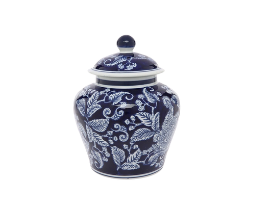 Heritage porcelain hand painted round ginger jar blue & white