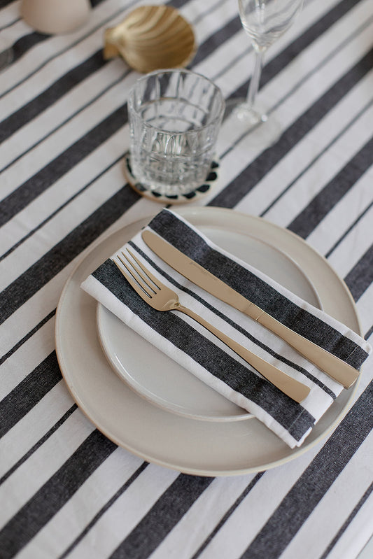 Set of 4 Black French stripe Cotton Napkins