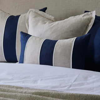 Riley Navy/linen Patch Cushion 55CM X 55CM