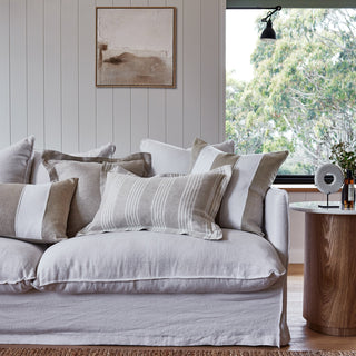 Riley White/linen Patch Cushion 40X60CM Duck Feather Filled