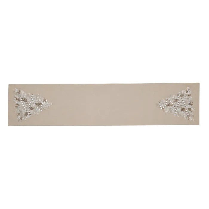 Jewelled Christmas Tree Cotton Table Runner 30x140cm Silver