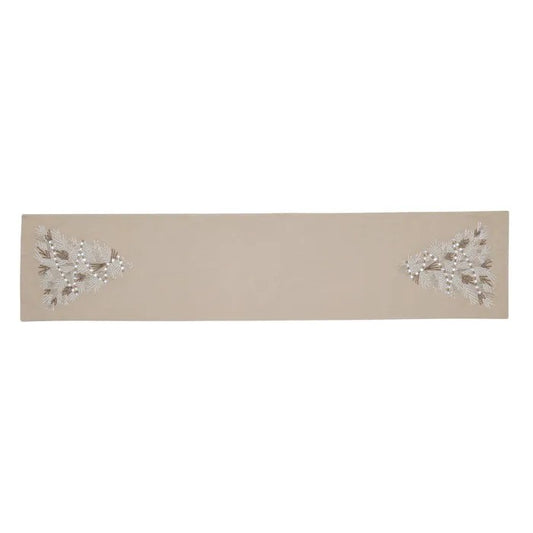 Jewelled Christmas Tree Cotton Table Runner 30x140cm Silver