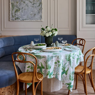 Botanical Fern Green/Blue Tablecloth Linen Cotton Blend 150x350cm