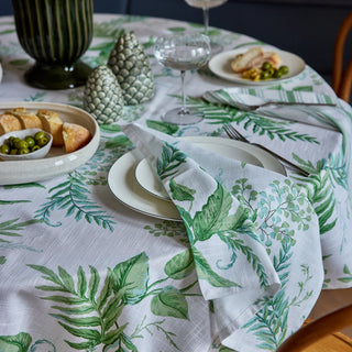 Botanical Fern Green/Blue Tablecloth Linen Cotton Blend 150x230cm