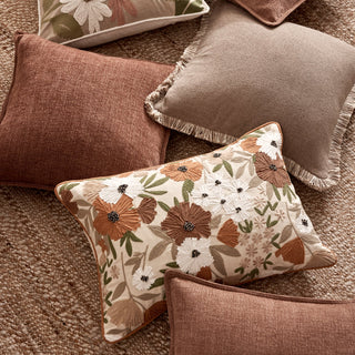 Florence Rust Embroidered Cotton Cushion 40x60cm