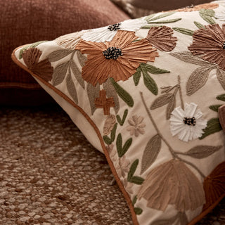Florence Rust Embroidered Cotton Cushion 40x60cm