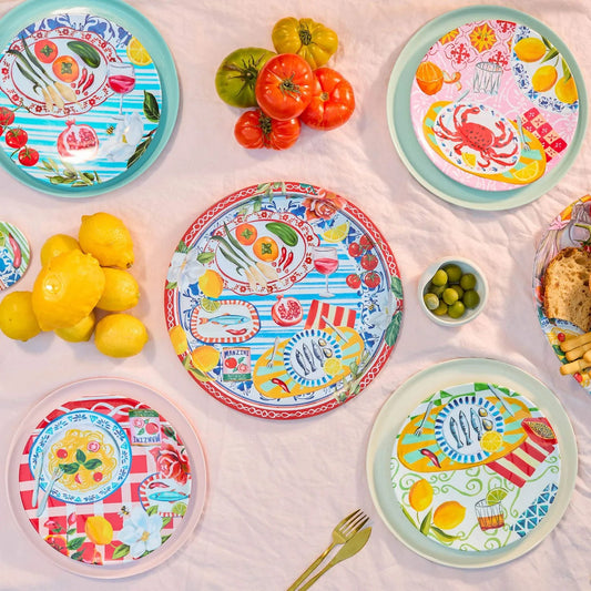 Set of 4 Melamine Italian Summer Plates