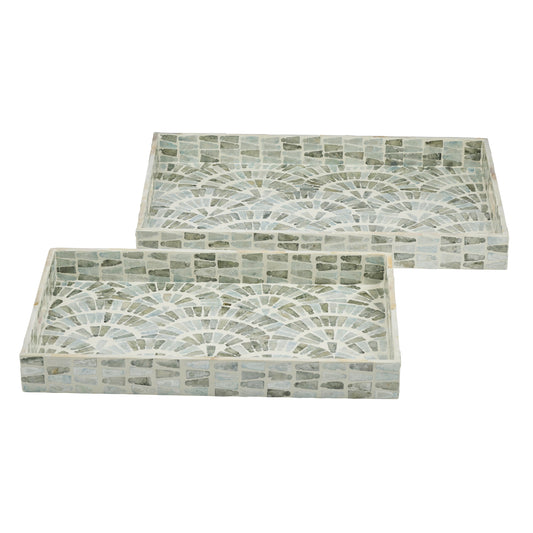 S/2  Aria Blue Inlay Trays Bone Inlay