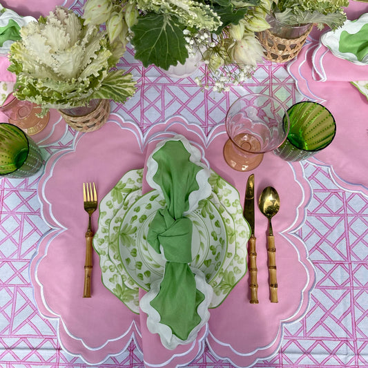 Hand Block Printed Rectangular Cotton Tablecloth Lattice Pink 180cm x 280cm