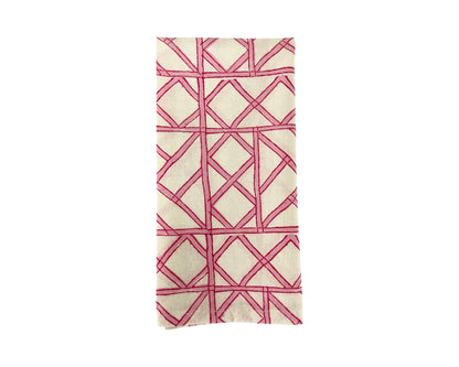 Set of 6 hand block printed lattice - pink cloth napkins