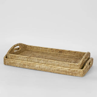 Handcrafted Rattan Paume Rectangle 2 Piece Tray Set Natural