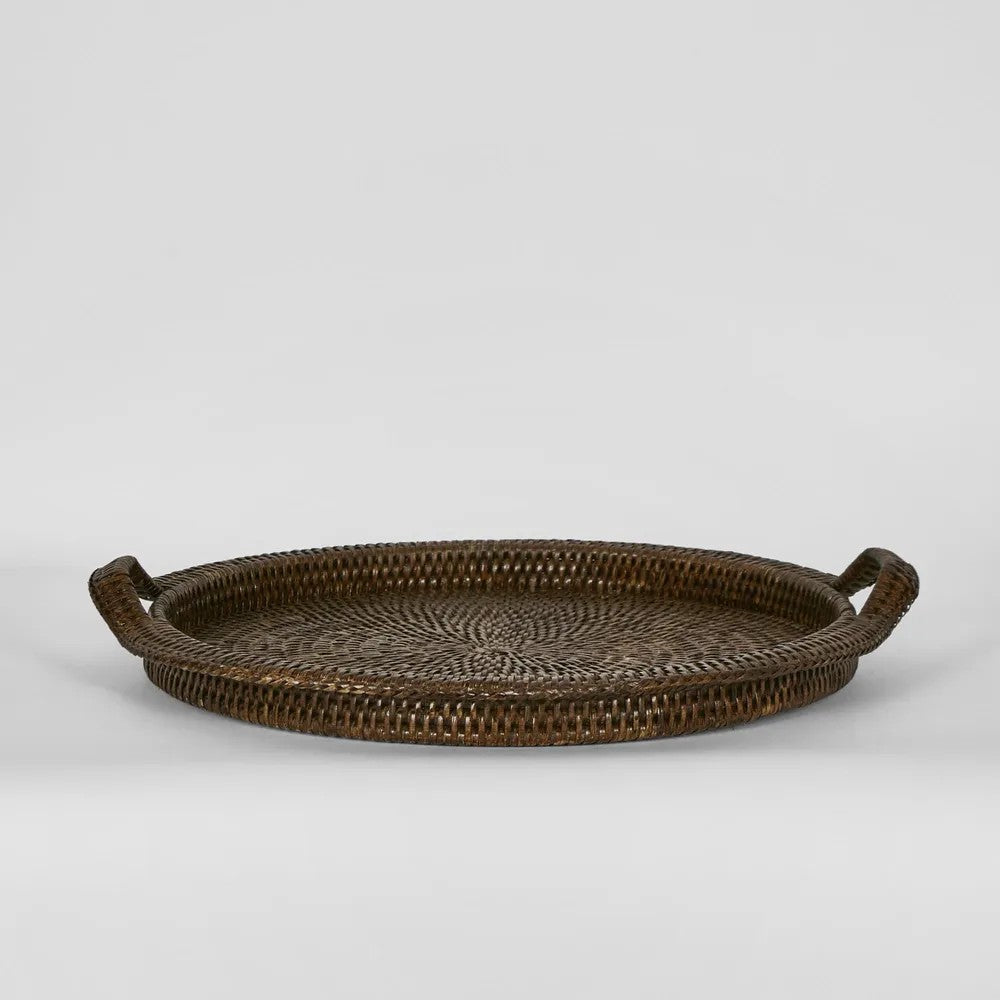 Paume Rattan Round Serving Tray with Handles Antique Brown ETA 19/01/2 ...