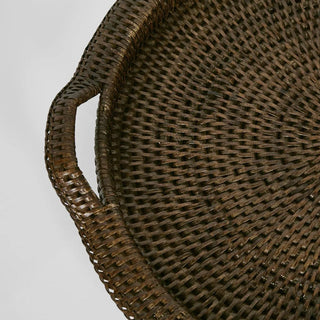 Paume Rattan Round Serving Tray with Handles Antique Brown ETA 19/01/2026