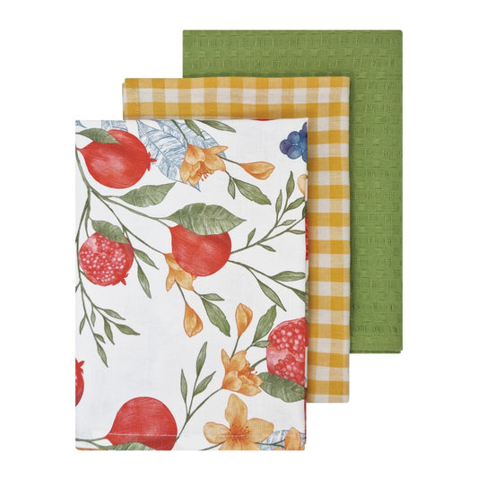 J. Elliot Pomegranate 3PK tea towel white multi