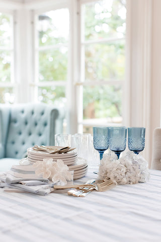 Set of 4 Blue French Stripe Cotton Napkins