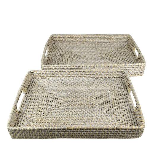 S/2 Bay Rattan Natural Rectangular Large Decor/ Serving Trays