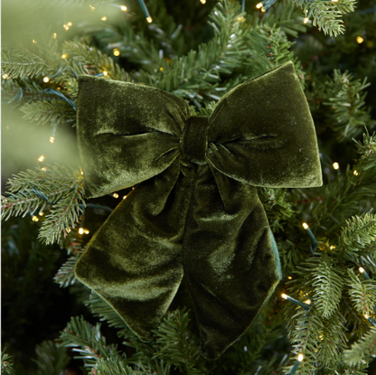 Set of 2 Christmas Hanging Bow Velvet 30x34cm Dark Green