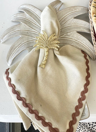 Set of 4 Orla Cotton Napkins Ivory & Russet Trim 40x40cm