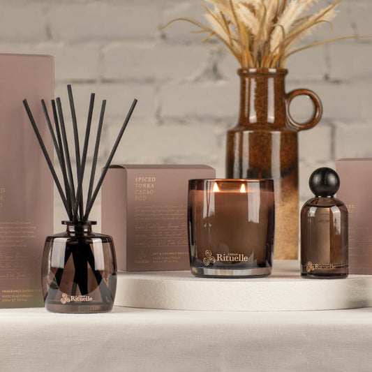 Urban Rituelle- Set/3 Spiced Tonka Cocoa Pod Candle & Fragrance Gift Set