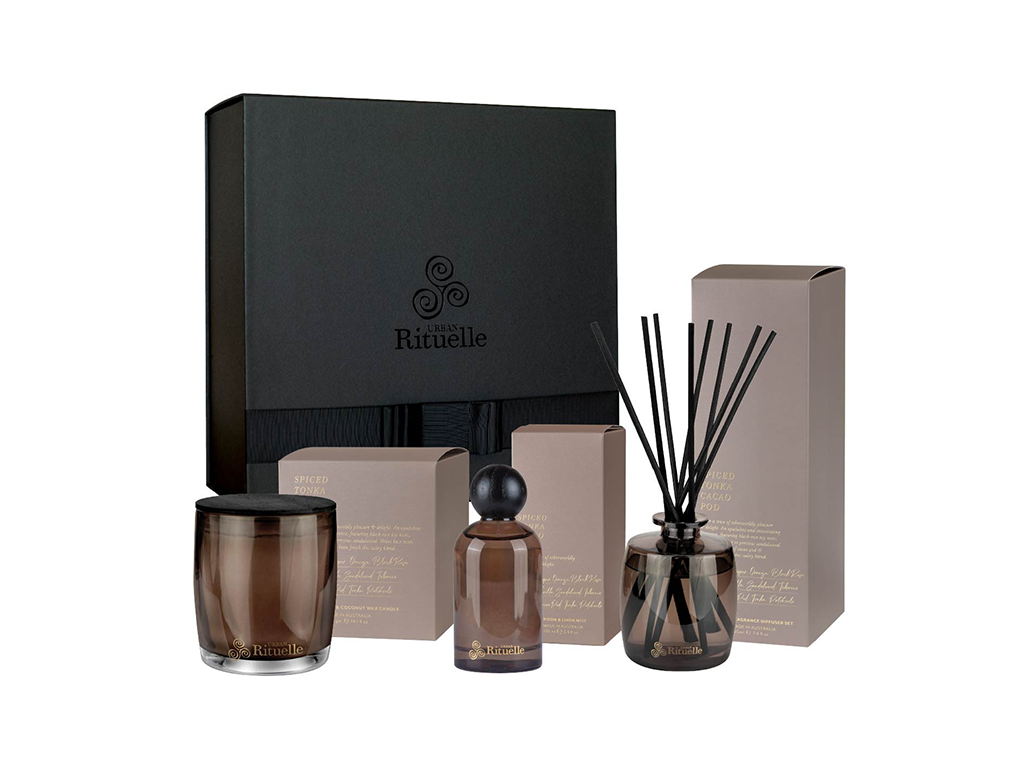 Urban Rituelle- Set/3 Spiced Tonka Cocoa Pod Candle & Fragrance Gift Set