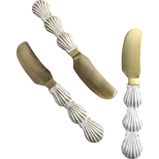 3 Piece LVD Brass Cheese Spreaders Shell Handles Cutlery set