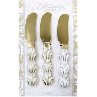 3 Piece LVD Brass Cheese Spreaders Shell Handles Cutlery set