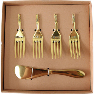 5 Piece LVD Brass Cheese Forks & Spreader Set