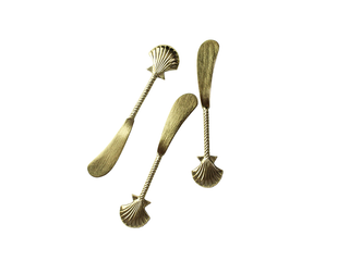 3pc LVD Brass Cheese & Butter Spreaders Gold Shell Handle Cutlery 14x3cm