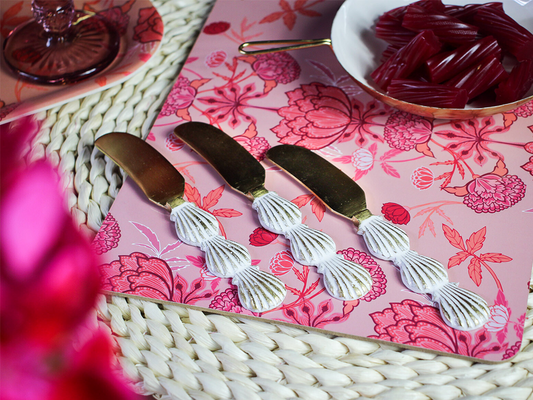 3 Piece LVD Brass Cheese Spreaders Shell Handles Cutlery set