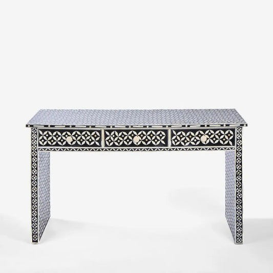 Stella Bone Inlay Console Table Black White