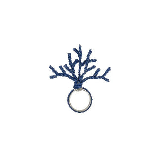 S/4 Coastal Coral Beaded Napkin Rings 12cm Blue
