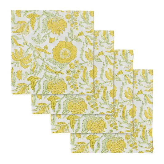 Set of 4 Marigold Cotton Block Napkins 40x40cm