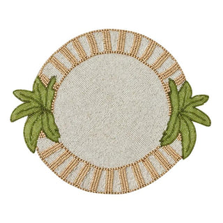 Maui Beaded Round Placemat 35cm Nat/Grn