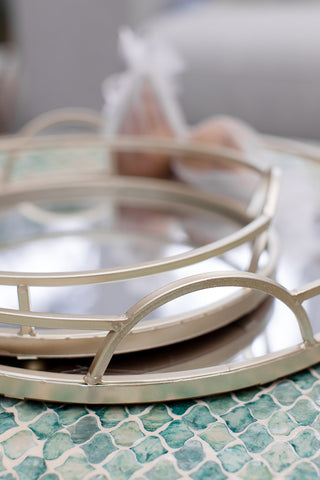 Tinka Set of 2 Gold Round Metal Decor/ Serving Trays