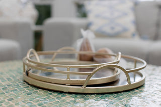 Tinka Set of 2 Gold Round Metal Decor/ Serving Trays