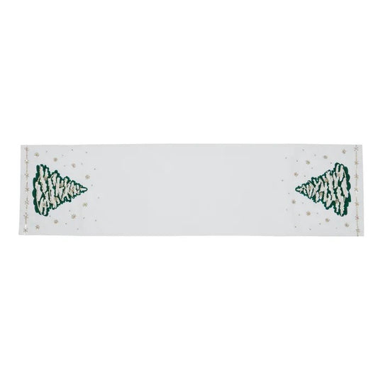 Christmas Tree With Stars Cotton Runner 30x140cm Cream