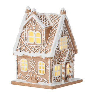 Iced LED Brown Gingerbread House Village Display 21.5cm