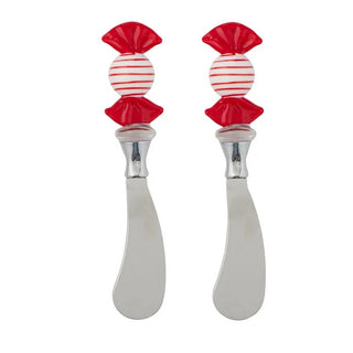 Christmas Lolly Cheese Spreaders Set of 2 Metal & Glass
